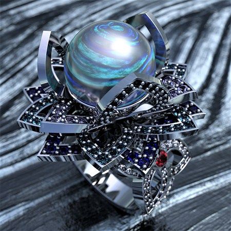 Pearl Iolite Aquamarine Kyanite Diamond Spessartite white gold ring