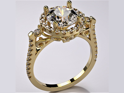 18k gold diamond ring rendered in softbox studio